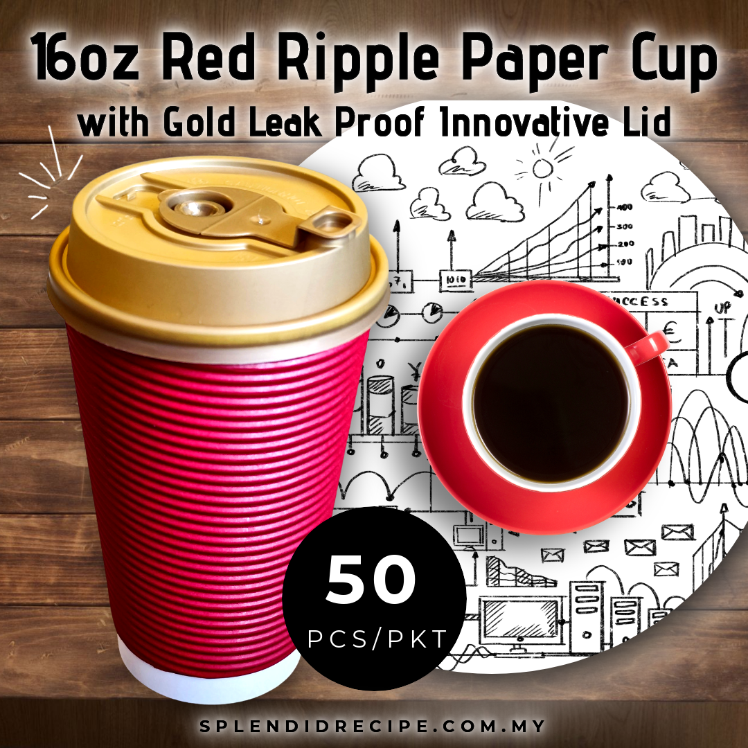 16oz Red Ripple Paper Cup With Double Hole Ear Loop Lid (50 pcs)