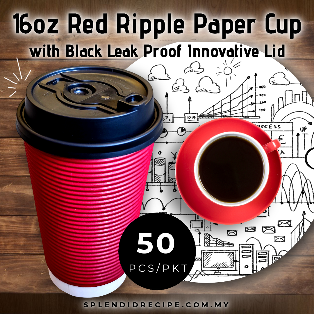 16oz Red Ripple Paper Cup With Double Hole Ear Loop Lid (50 pcs)