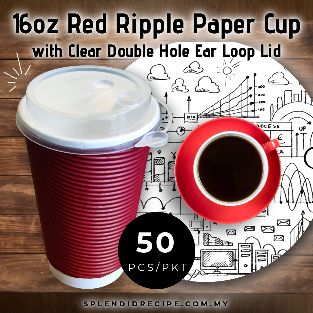 16oz Red Ripple Paper Cup With Double Hole Ear Loop Lid (50 pcs)
