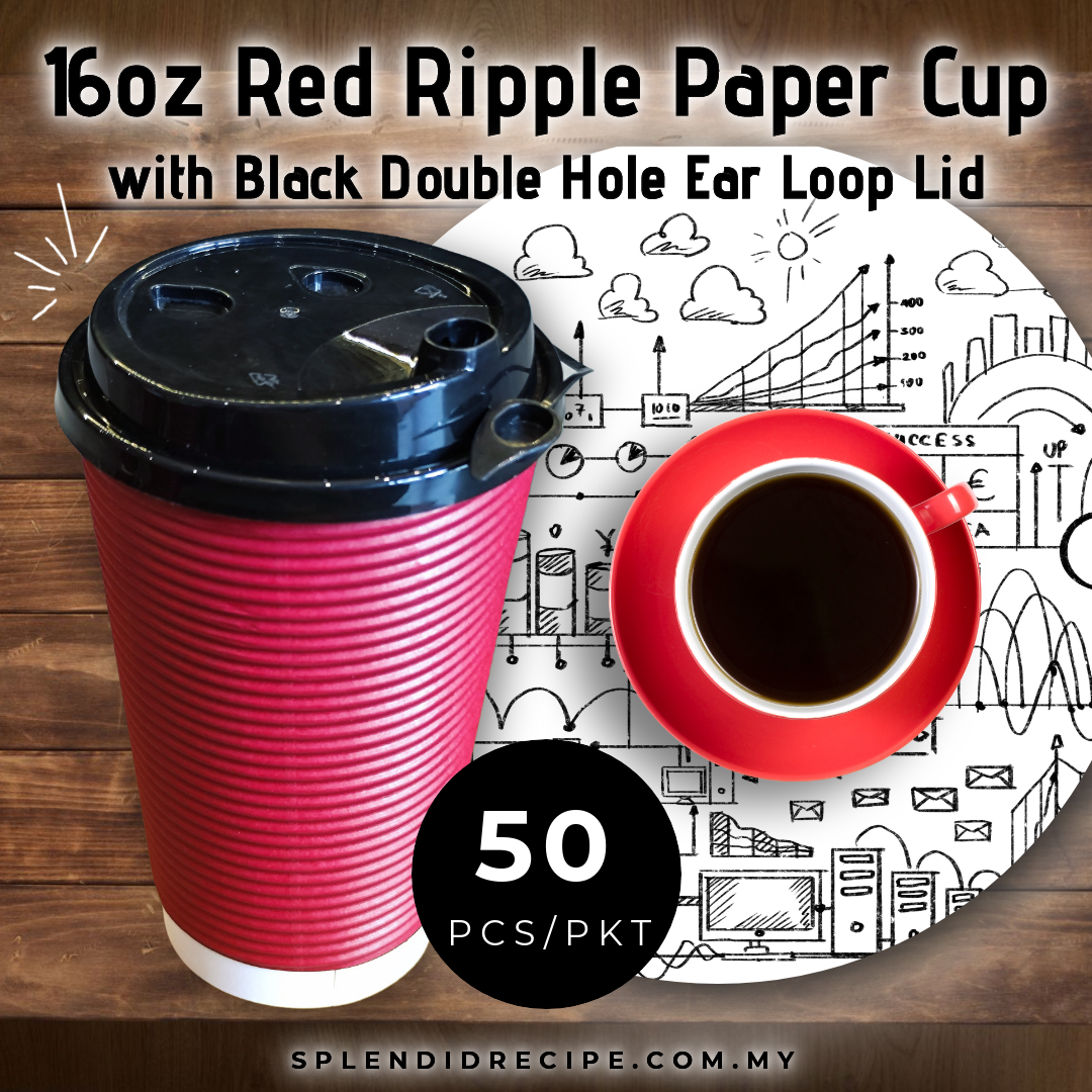 16oz Red Ripple Paper Cup With Double Hole Ear Loop Lid (50 pcs)