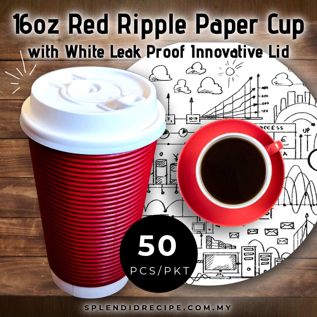 16oz Red Ripple Paper Cup With Double Hole Ear Loop Lid (50 pcs)