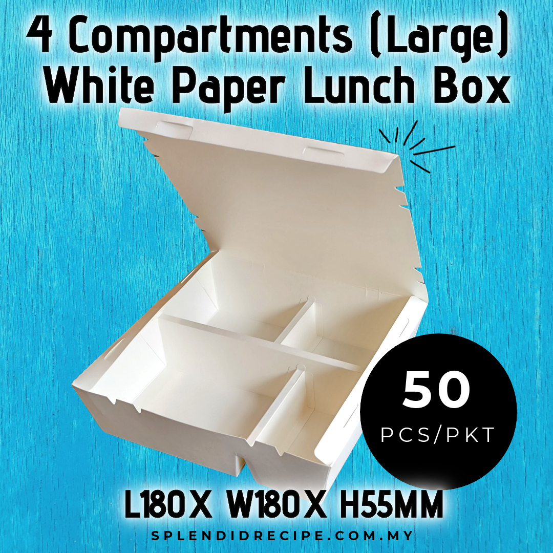 Premium Quality 4 Compartments (Large) Paper Lunch Box (50 pcs)