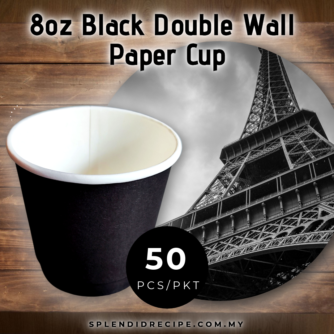 8oz Black Double Wall Paper Cup With Leak Proof Innovative Lid (50 pcs)