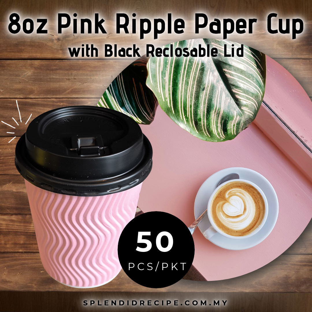 8oz Pink Ripple Paper Cup With Reclosable Lid (50 pcs)