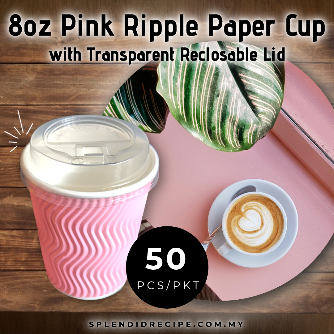 8oz Pink Ripple Paper Cup With Reclosable Lid (50 pcs)