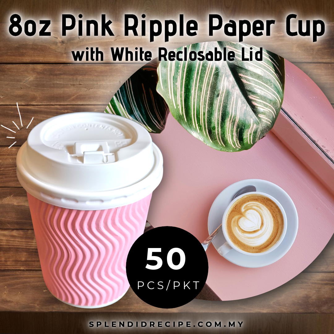 8oz Pink Ripple Paper Cup With Reclosable Lid (50 pcs)