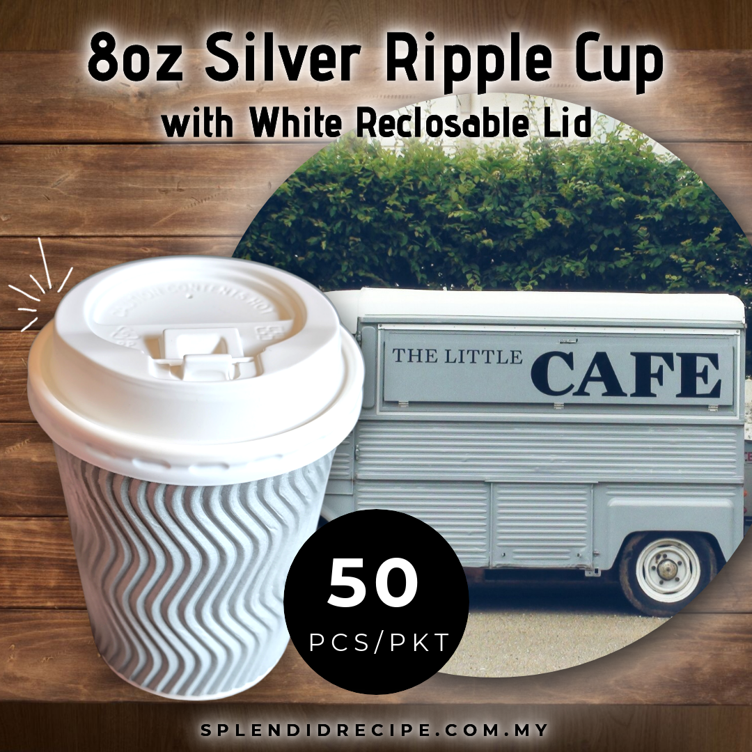 8oz Silver Ripple Paper Cup With Reclosable Lid (50 pcs)