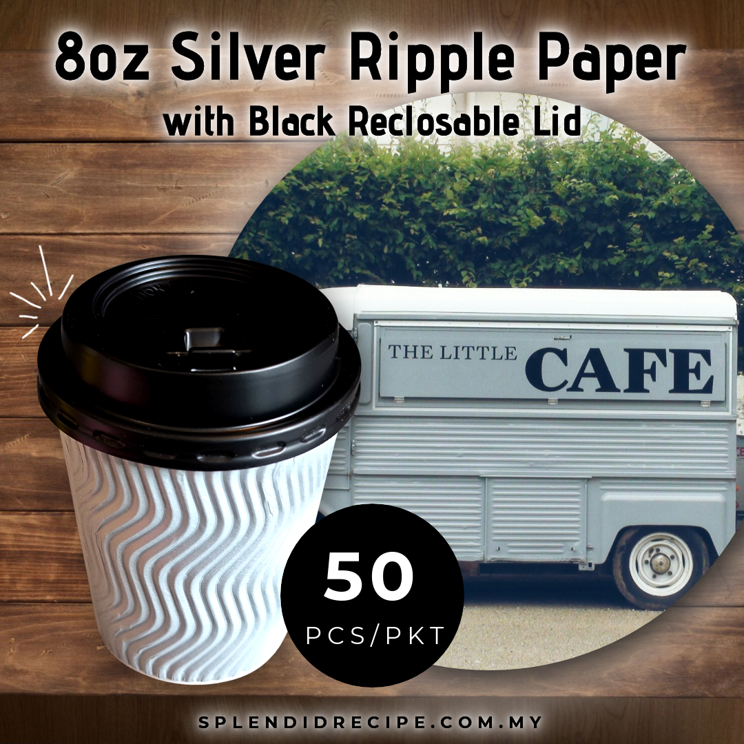8oz Silver Ripple Paper Cup With Reclosable Lid (50 pcs)