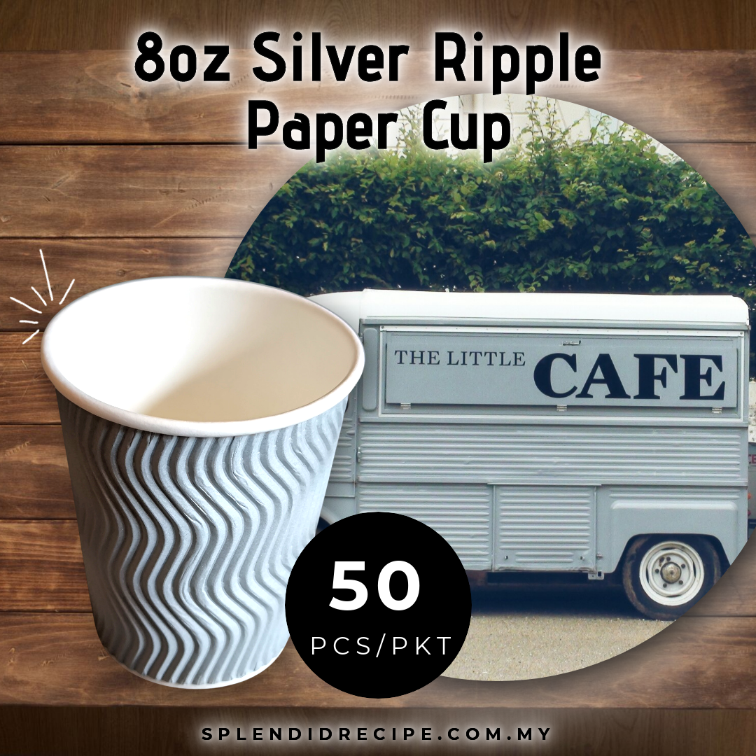 8oz Silver Ripple Paper Cup With Reclosable Lid (50 pcs)
