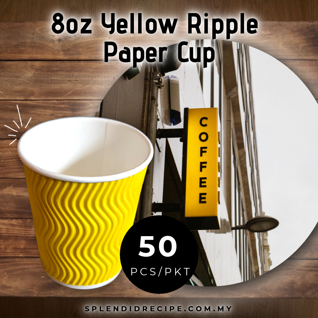 8oz Yellow Ripple Paper Cup With Reclosable Lid (50 pcs)