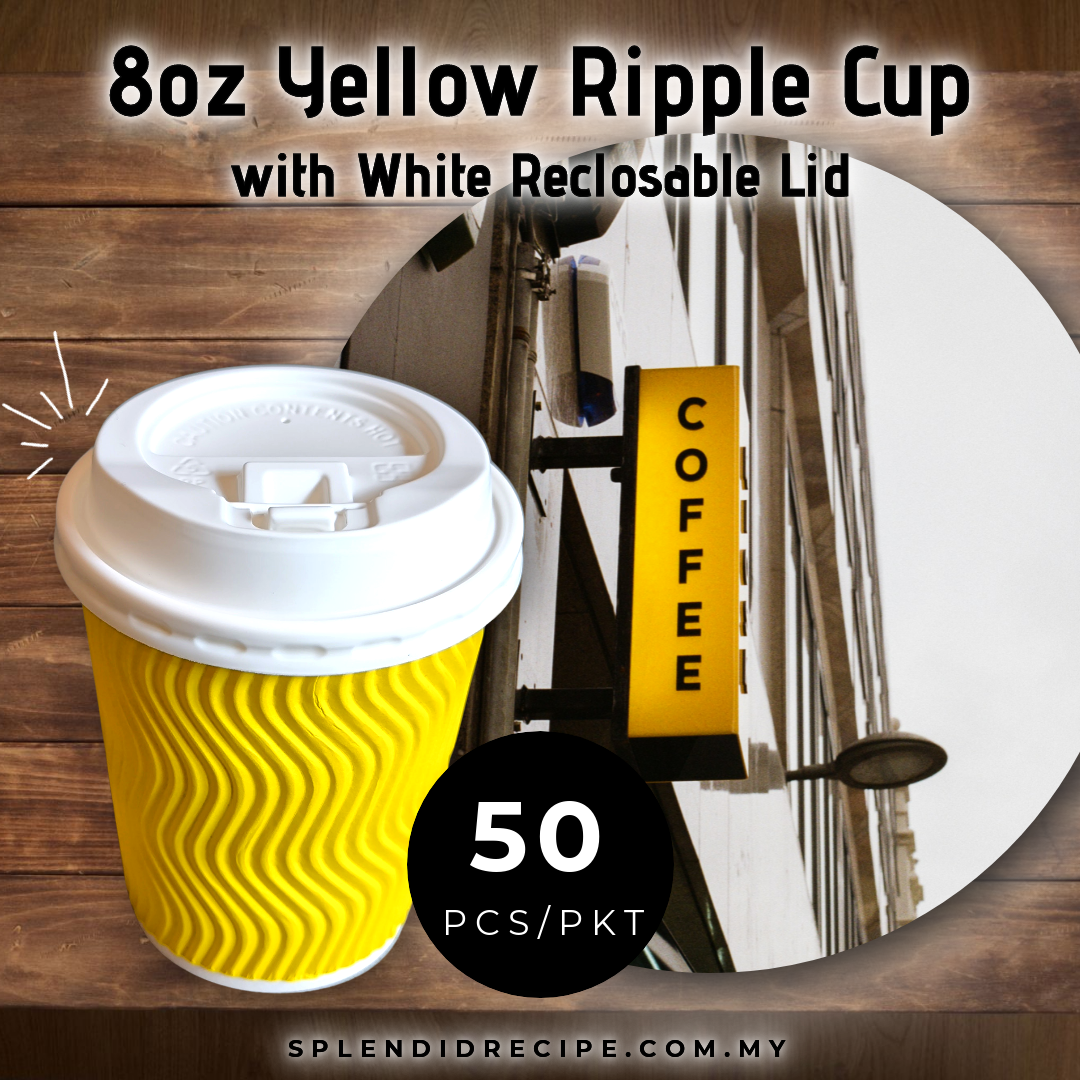 8oz Yellow Ripple Paper Cup With Reclosable Lid (50 pcs)