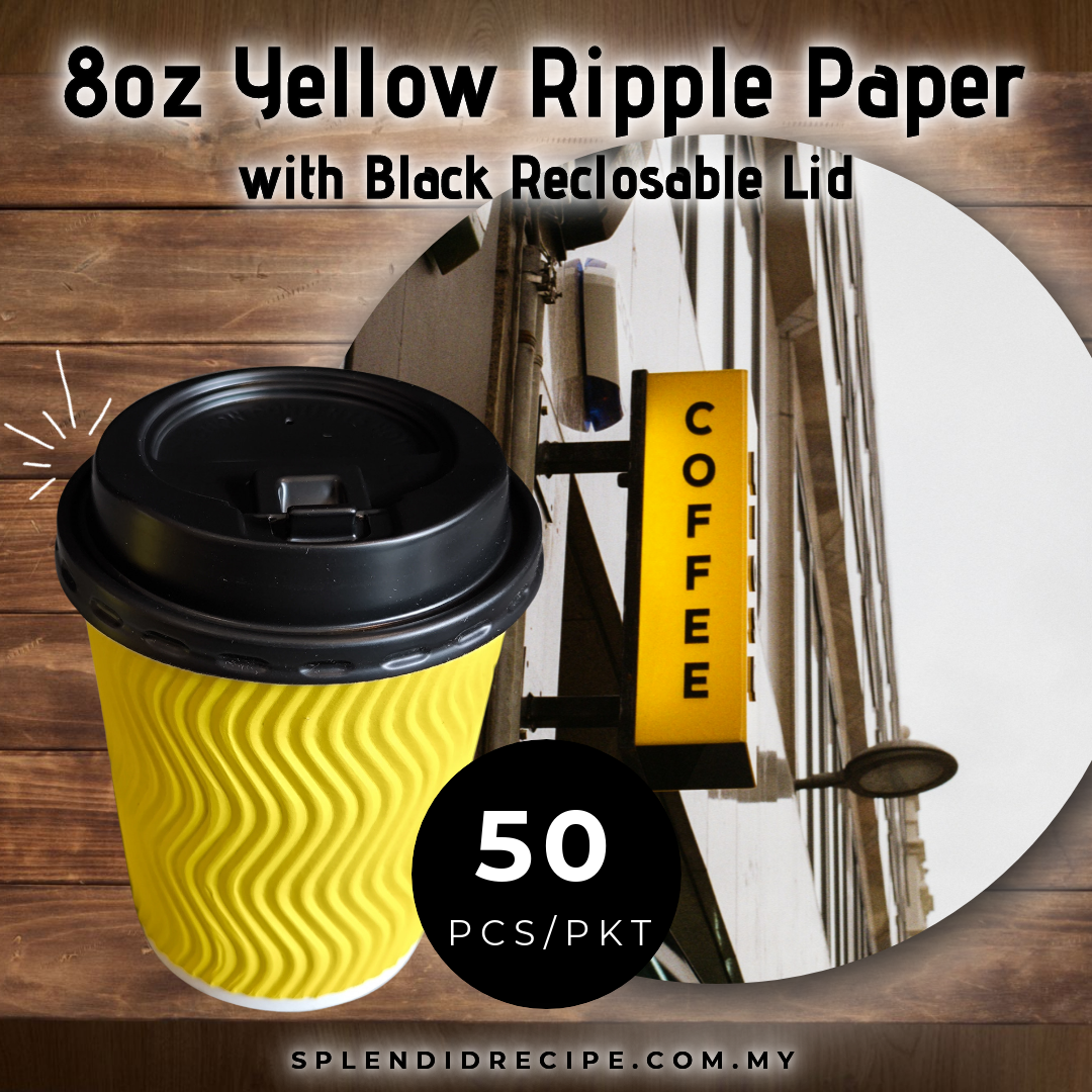8oz Yellow Ripple Paper Cup With Reclosable Lid (50 pcs)