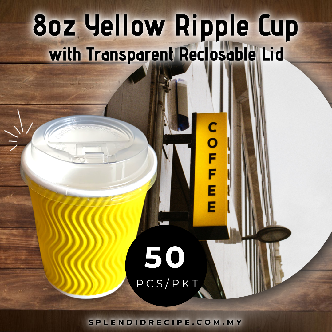 8oz Yellow Ripple Paper Cup With Reclosable Lid (50 pcs)