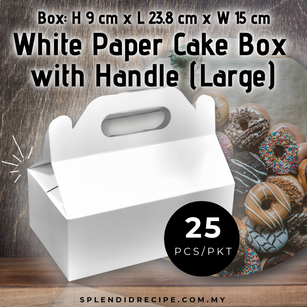 9.5x6x3.5 White Paper Handle Cake Box (25 pcs/pkt)