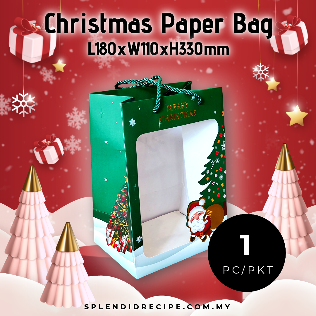 Christmas Paper Bag with PET Window  (1 pc)