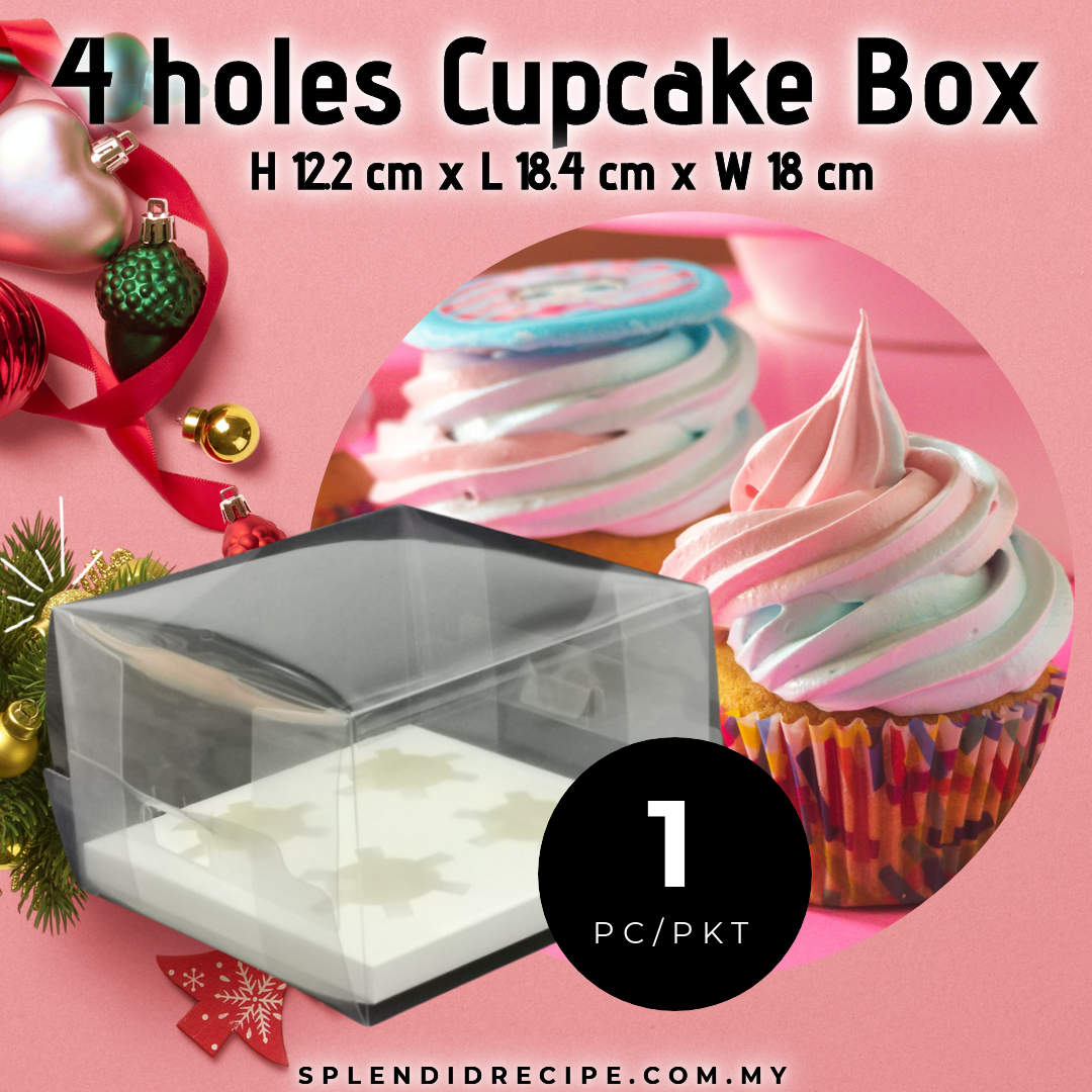 4 Hole Paper Cupcake Box with Full Transparent Cover (1 pc)
