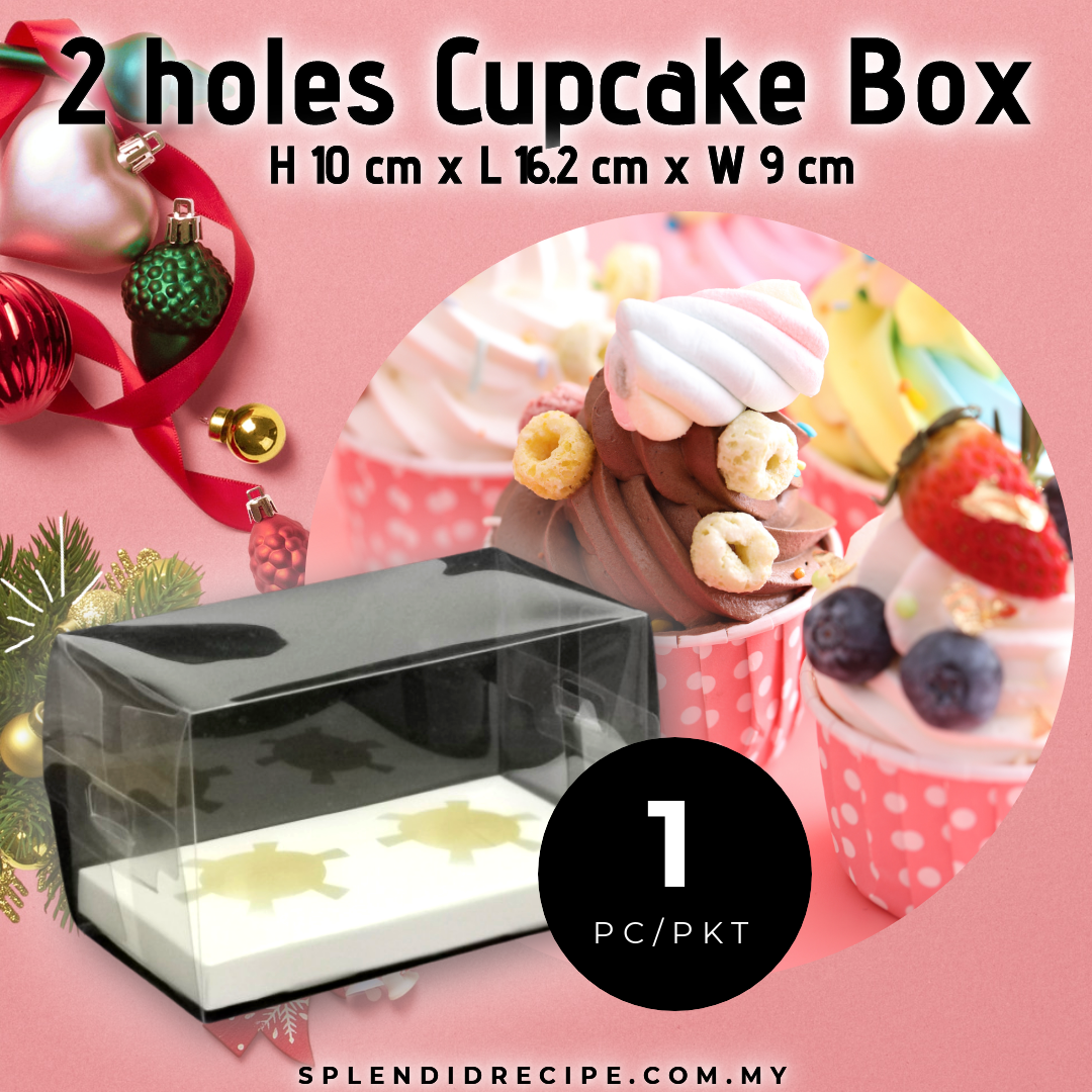 2 Hole Paper Cupcake Box with Full Transparent Cover (1 pc)