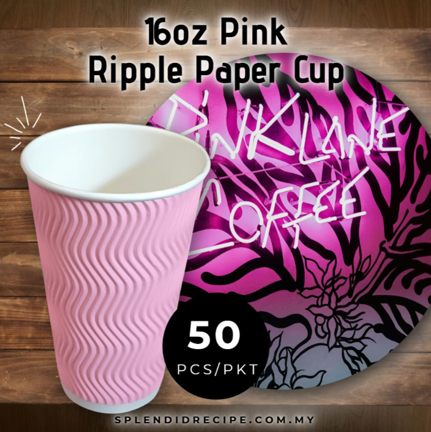 16oz Pink Ripple Paper Cup With Double Hole Ear Loop Lid (50 pcs)