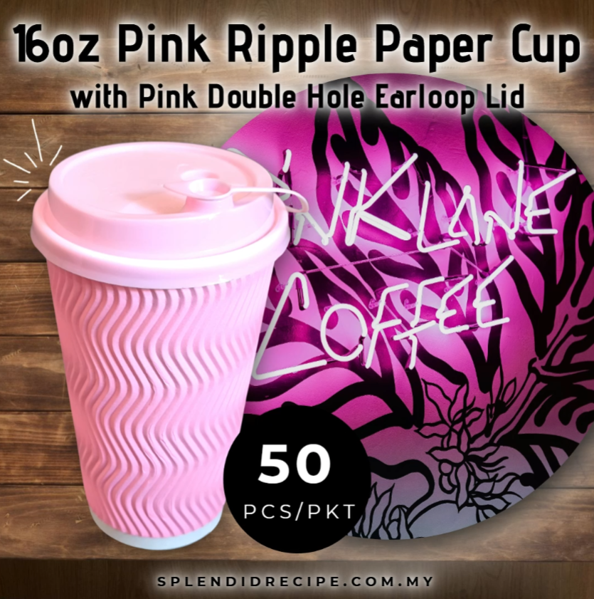 16oz Pink Ripple Paper Cup With Double Hole Ear Loop Lid (50 pcs)