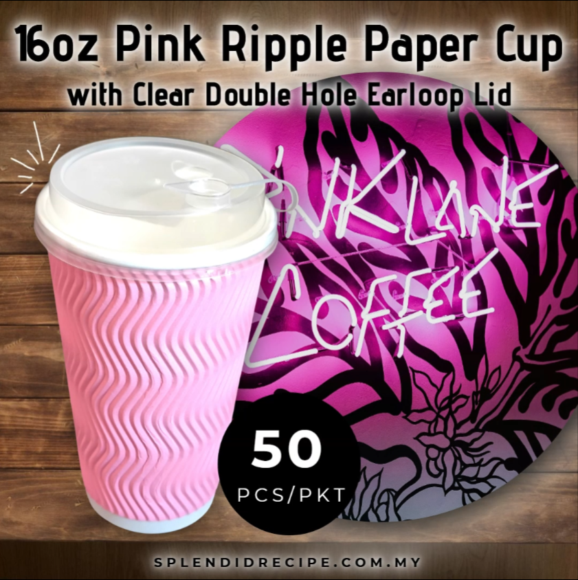 16oz Pink Ripple Paper Cup With Double Hole Ear Loop Lid (50 pcs)