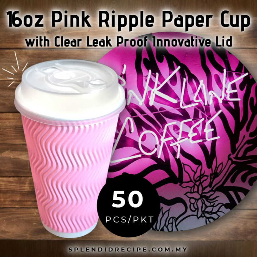 16oz Pink Ripple Paper Cup With Double Hole Ear Loop Lid (50 pcs)
