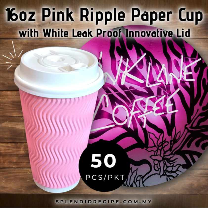 16oz Pink Ripple Paper Cup With Double Hole Ear Loop Lid (50 pcs)