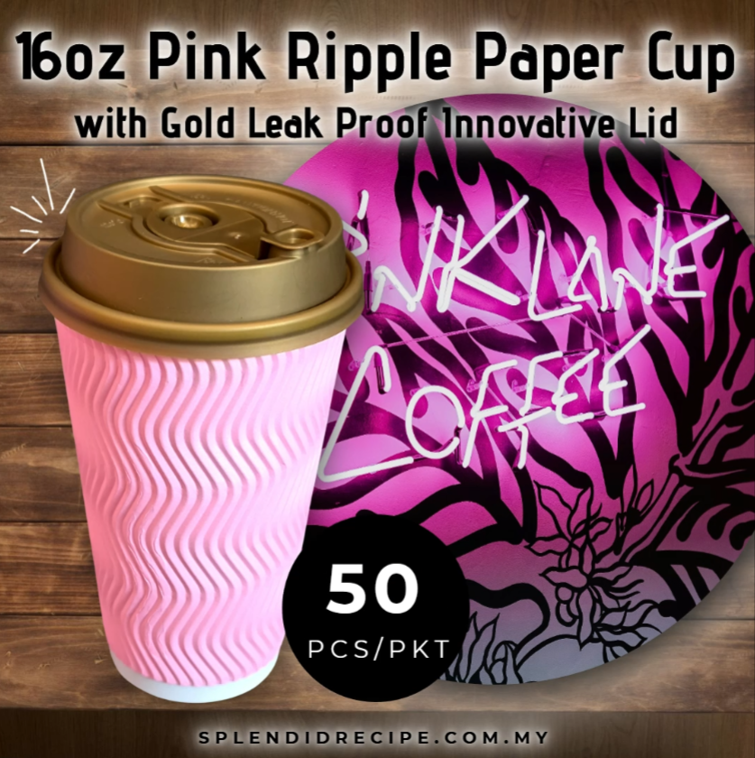 16oz Pink Ripple Paper Cup With Double Hole Ear Loop Lid (50 pcs)