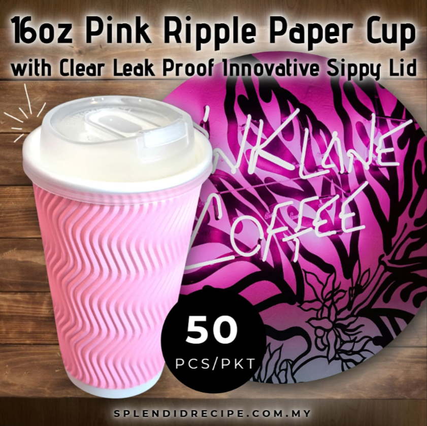 16oz Pink Ripple Paper Cup With Double Hole Ear Loop Lid (50 pcs)