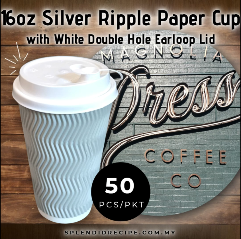 16oz Silver Ripple Paper Cup With Double Hole Ear Loop Lid (50 pcs)