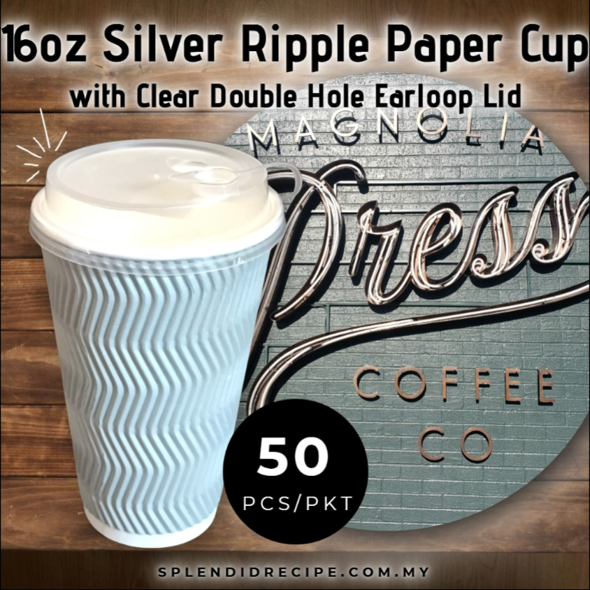 16oz Silver Ripple Paper Cup With Double Hole Ear Loop Lid (50 pcs)