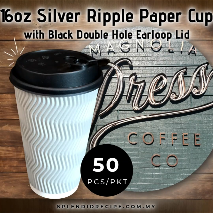 16oz Silver Ripple Paper Cup With Double Hole Ear Loop Lid (50 pcs)