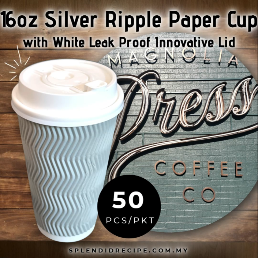 16oz Silver Ripple Paper Cup With Double Hole Ear Loop Lid (50 pcs)