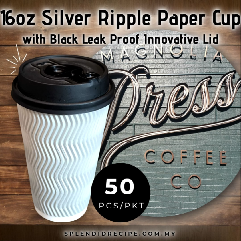 16oz Silver Ripple Paper Cup With Double Hole Ear Loop Lid (50 pcs)