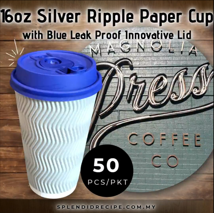 16oz Silver Ripple Paper Cup With Double Hole Ear Loop Lid (50 pcs)