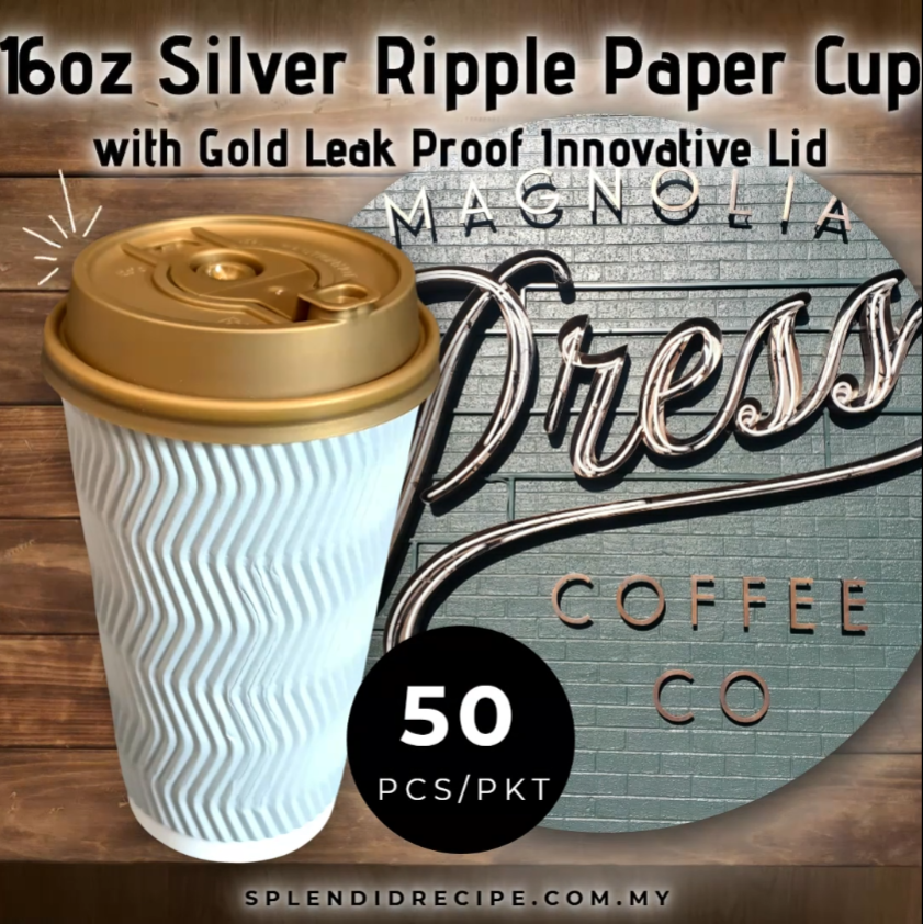 16oz Silver Ripple Paper Cup With Double Hole Ear Loop Lid (50 pcs)