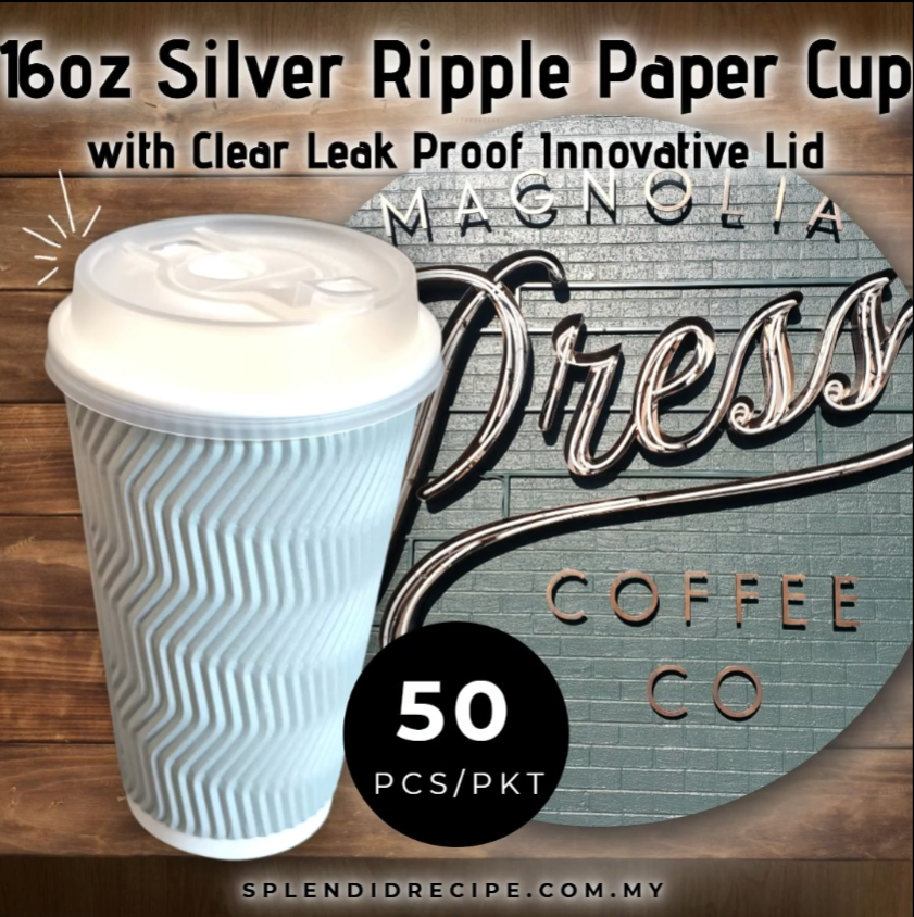 16oz Silver Ripple Paper Cup With Double Hole Ear Loop Lid (50 pcs)