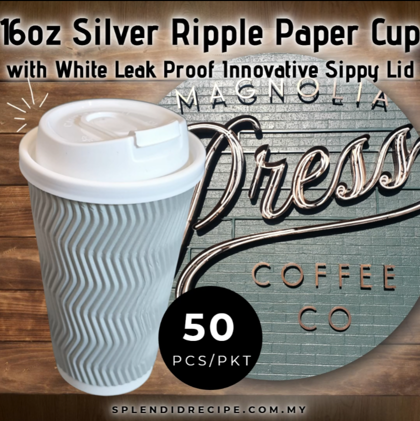 16oz Silver Ripple Paper Cup With Double Hole Ear Loop Lid (50 pcs)
