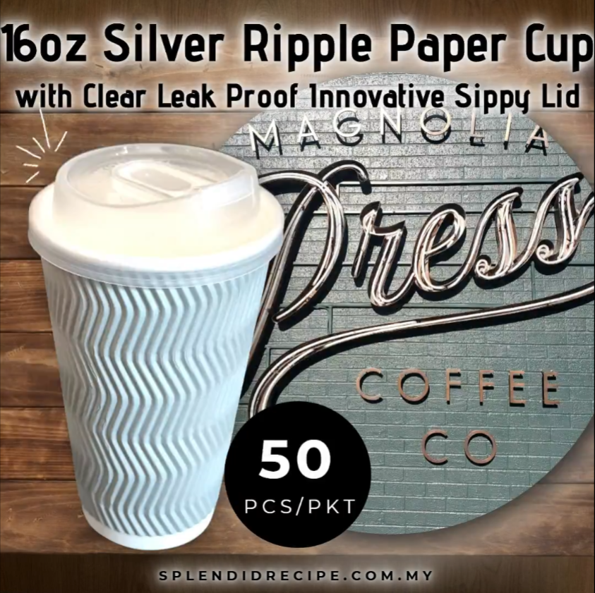16oz Silver Ripple Paper Cup With Double Hole Ear Loop Lid (50 pcs)