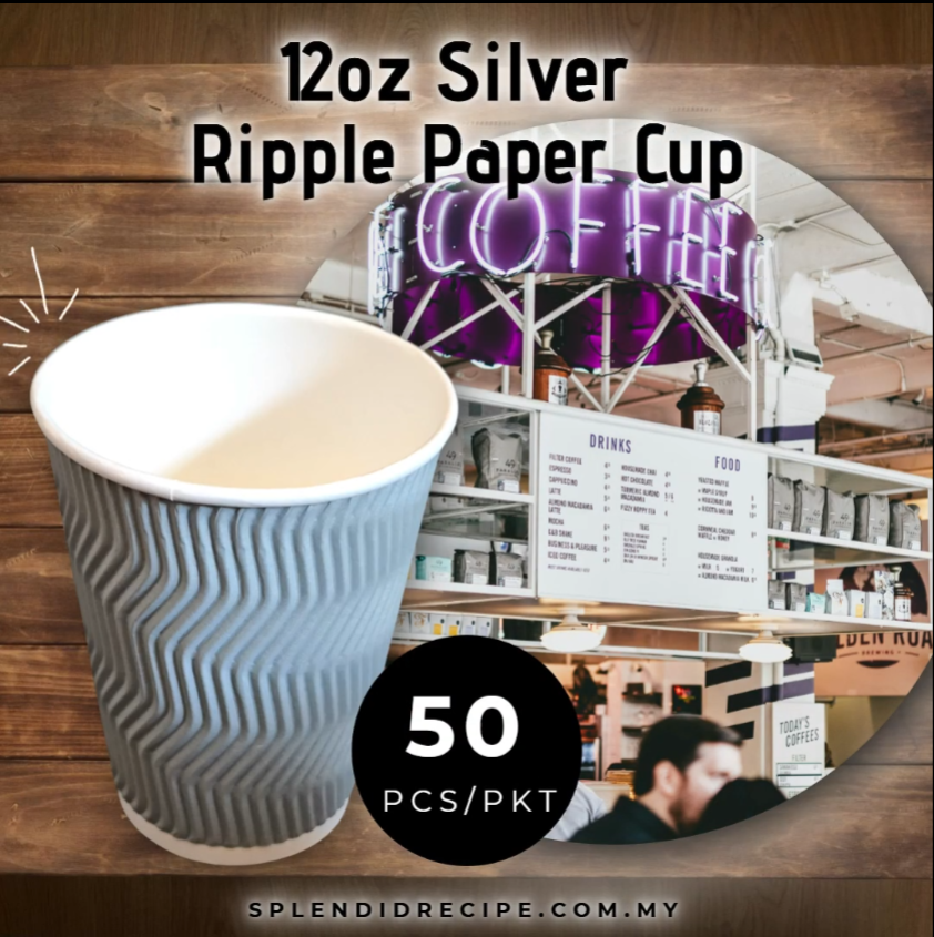 12oz Silver Ripple Paper Cup With Double Hole Ear Loop Lid (50 pcs)