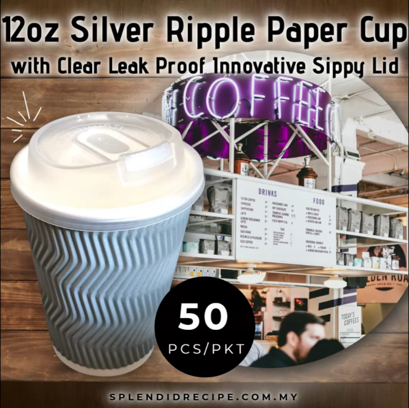 12oz Silver Ripple Paper Cup With Double Hole Ear Loop Lid (50 pcs)