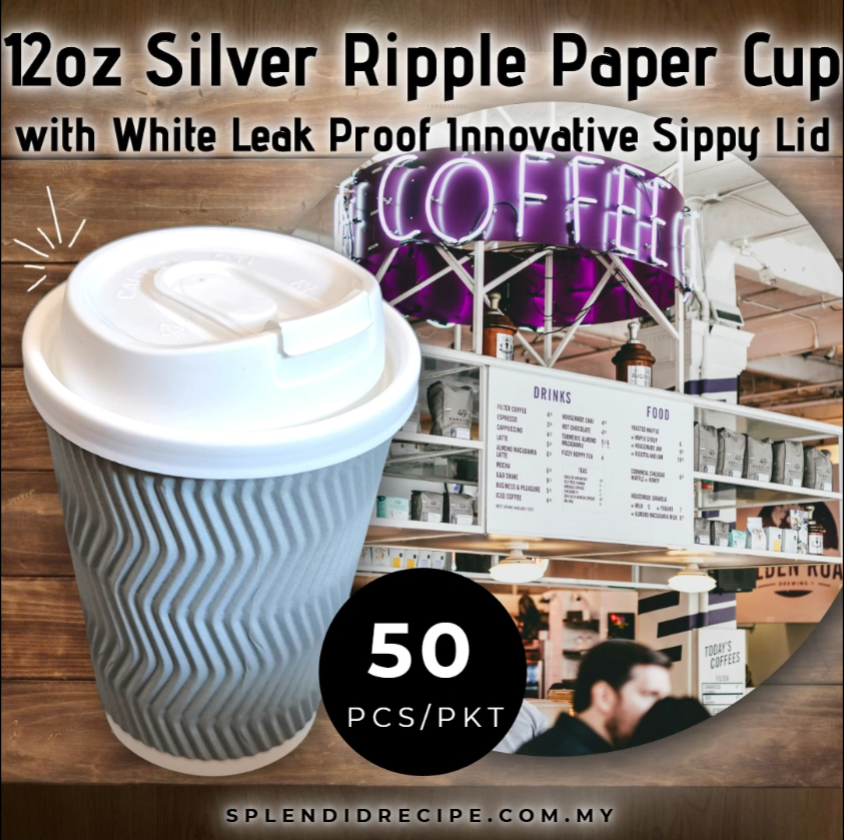 12oz Silver Ripple Paper Cup With Double Hole Ear Loop Lid (50 pcs)