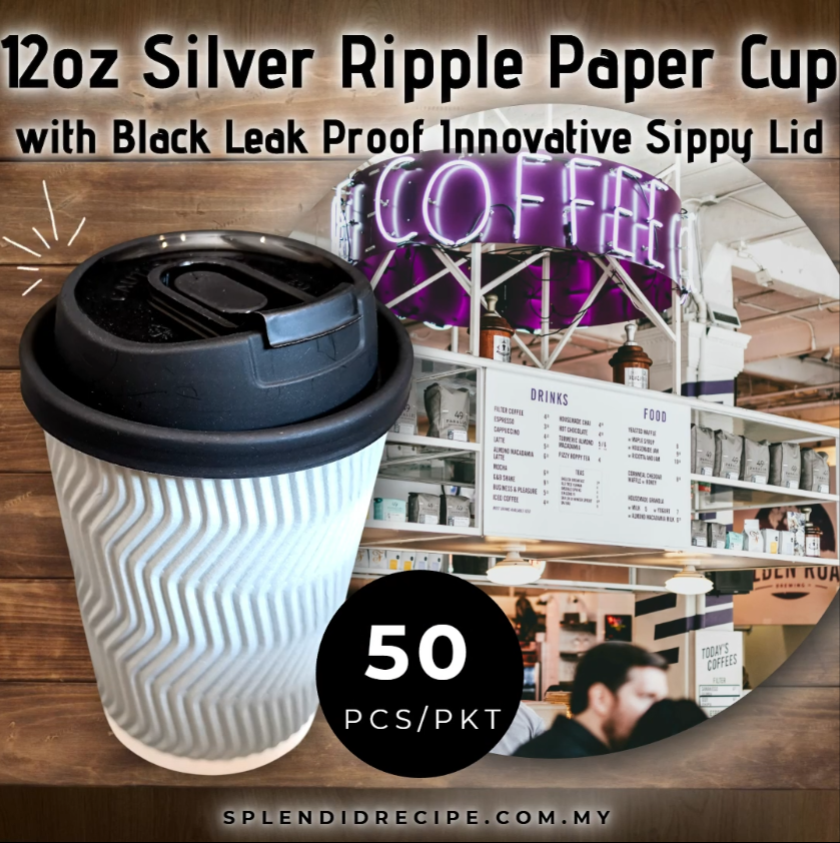 12oz Silver Ripple Paper Cup With Double Hole Ear Loop Lid (50 pcs)