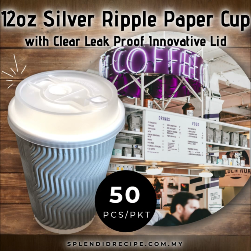 12oz Silver Ripple Paper Cup With Double Hole Ear Loop Lid (50 pcs)