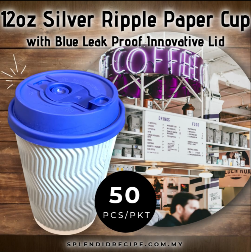 12oz Silver Ripple Paper Cup With Double Hole Ear Loop Lid (50 pcs)