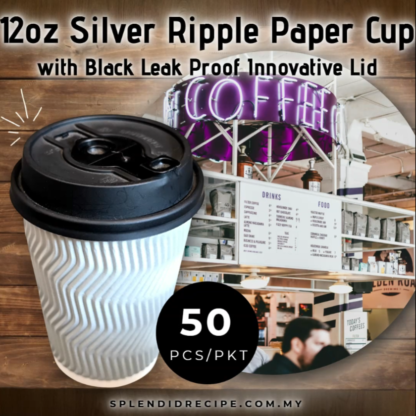 12oz Silver Ripple Paper Cup With Double Hole Ear Loop Lid (50 pcs)