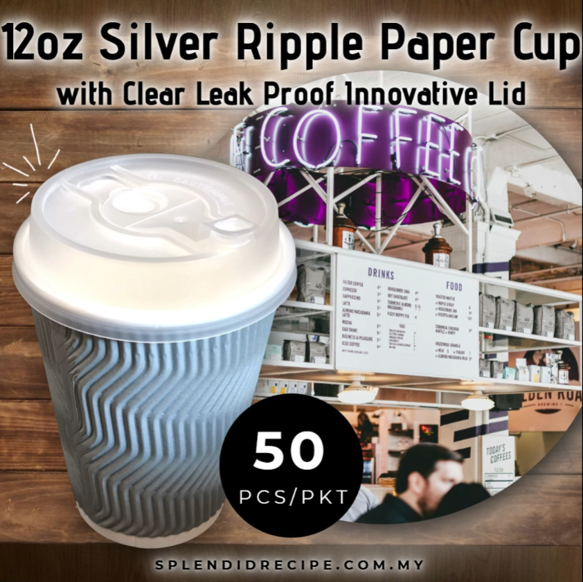 12oz Silver Ripple Paper Cup With Double Hole Ear Loop Lid (50 pcs)