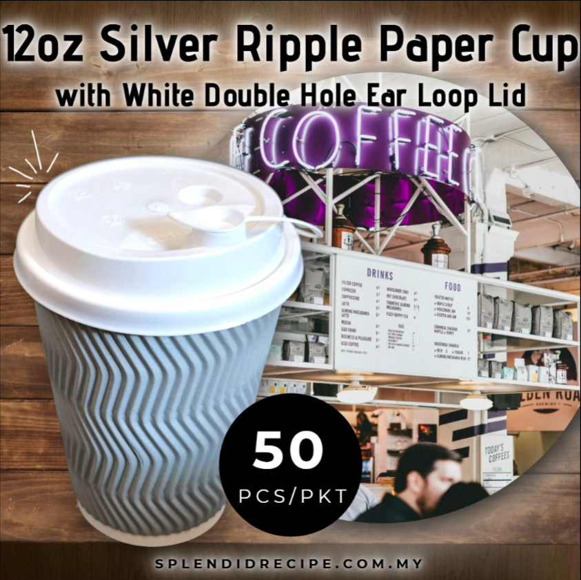 12oz Silver Ripple Paper Cup With Double Hole Ear Loop Lid (50 pcs)