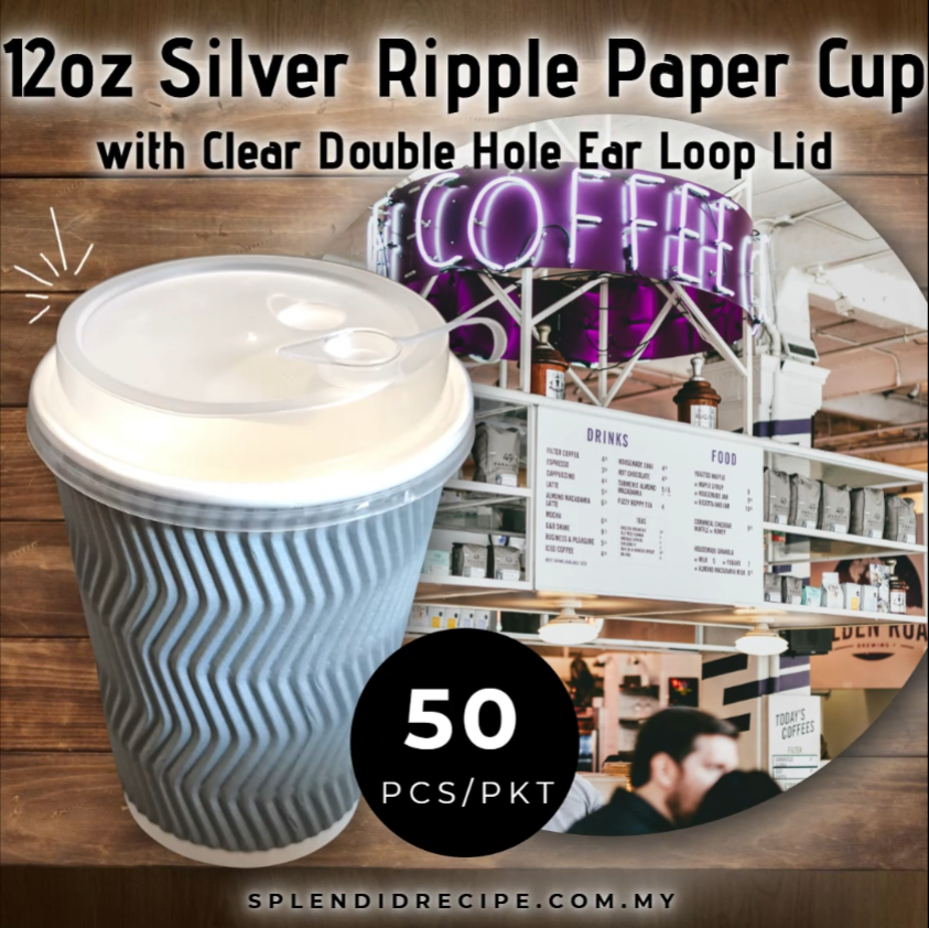 12oz Silver Ripple Paper Cup With Double Hole Ear Loop Lid (50 pcs)