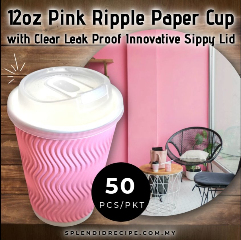 12oz Pink Ripple Paper Cup With Double Hole Ear Loop Lid (50 pcs)