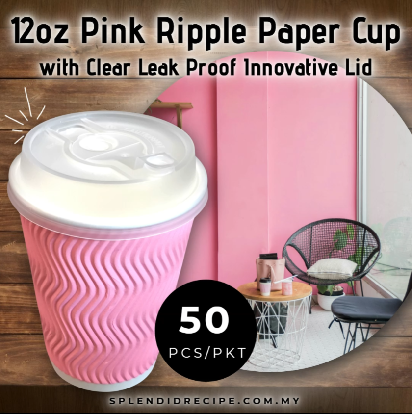 12oz Pink Ripple Paper Cup With Double Hole Ear Loop Lid (50 pcs)